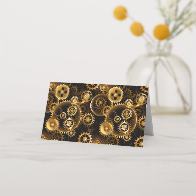 Seamless Steampunk Brass Gears Place Card (Front)