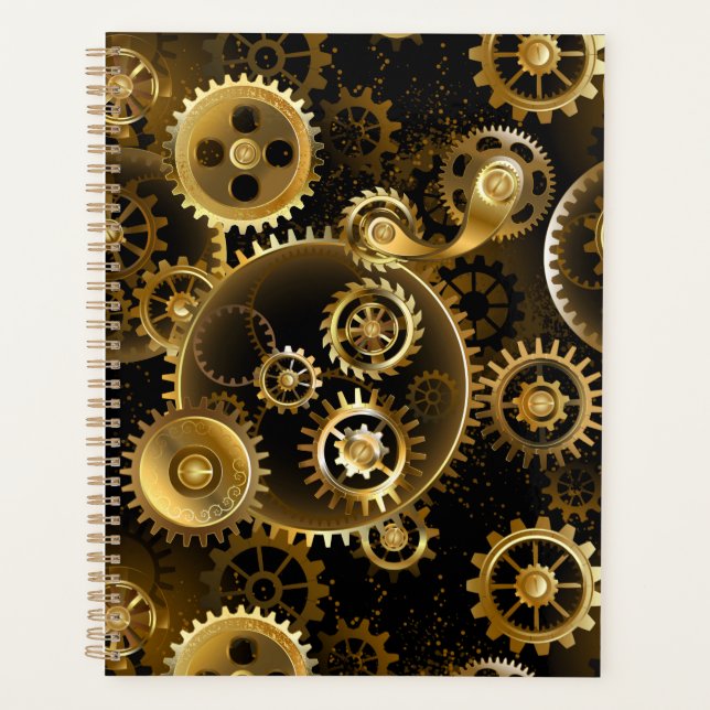 Seamless Steampunk Brass Gears Planner (Front)