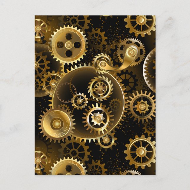 Seamless Steampunk Brass Gears Postcard (Front)