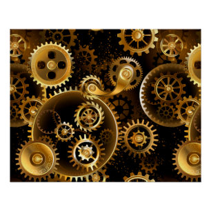 Seamless Steampunk Brass Gears Poster