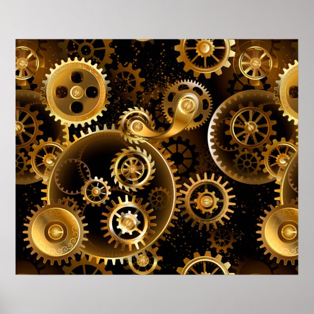 Seamless Steampunk Brass Gears Poster (Front)