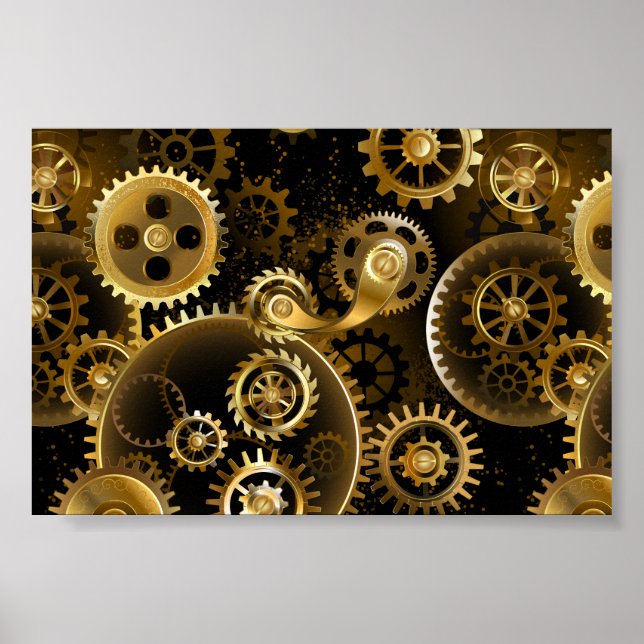 Seamless Steampunk Brass Gears Poster (Front)