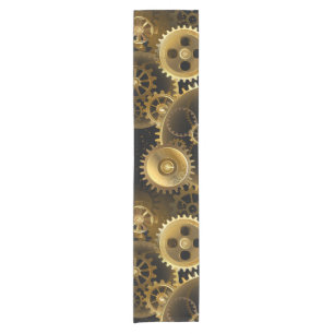 Seamless Steampunk Brass Gears Short Table Runner