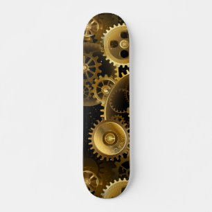 Seamless Steampunk Brass Gears Skateboard