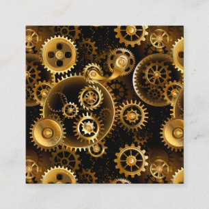 Seamless Steampunk Brass Gears Square Business Card