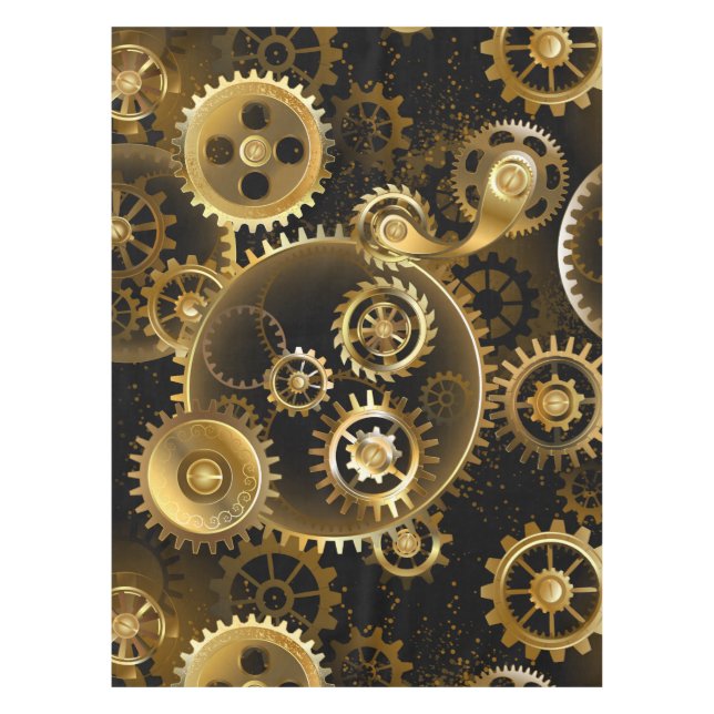 Seamless Steampunk Brass Gears Tablecloth (Front)