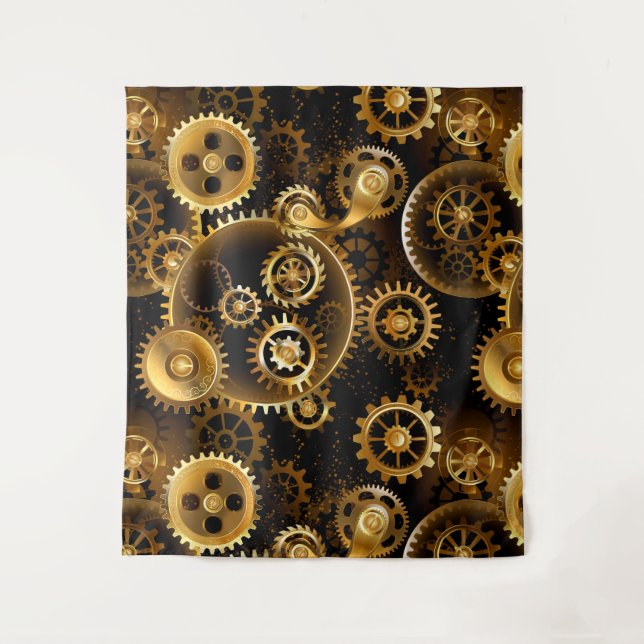 Seamless Steampunk Brass Gears Tapestry (Front)