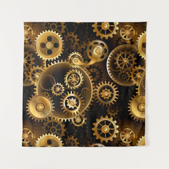 Seamless Steampunk Brass Gears Tapestry (Front)