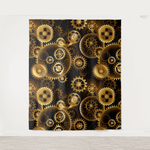 Seamless Steampunk Brass Gears Tapestry