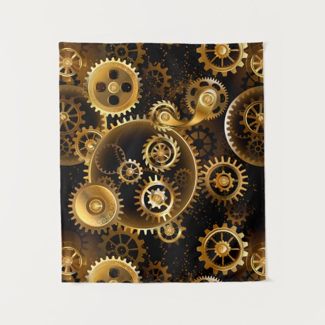 Seamless Steampunk Brass Gears Tapestry (Front)