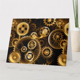 Seamless Steampunk Brass Gears Thank You Card