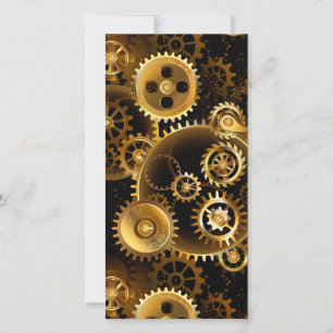 Seamless Steampunk Brass Gears Thank You Card