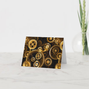 Seamless Steampunk Brass Gears Thank You Card