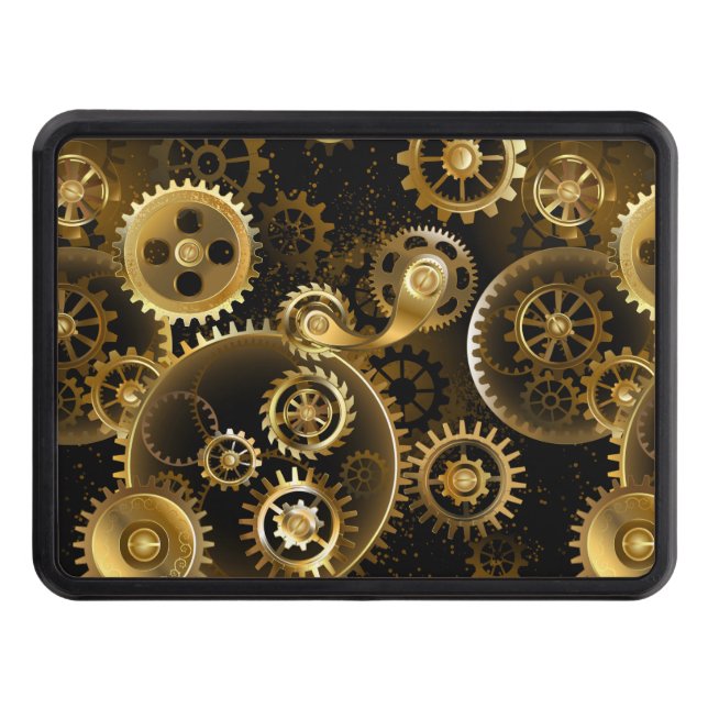 Seamless Steampunk Brass Gears Trailer Hitch Cover (Front)