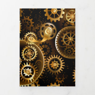 Seamless Steampunk Brass Gears Tri-Fold Card