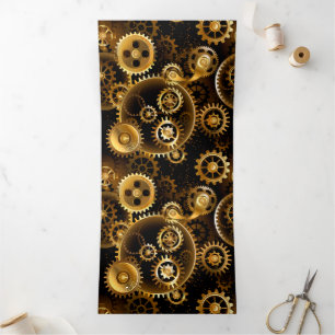 Seamless Steampunk Brass Gears Tri-Fold Holiday Card