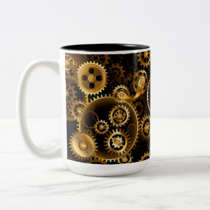 Seamless Steampunk Brass Gears Two-Tone Coffee Mug