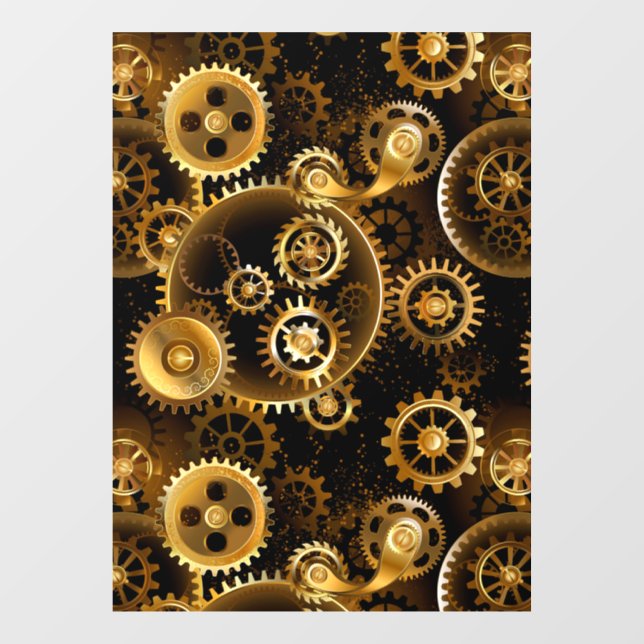 Seamless Steampunk Brass Gears Window Cling (Sheet)