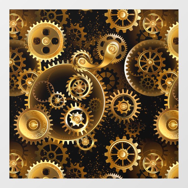 Seamless Steampunk Brass Gears Window Cling (Sheet)