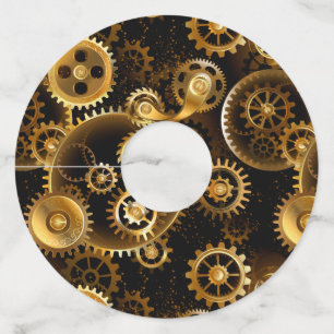 Seamless Steampunk Brass Gears Wine Glass Tag