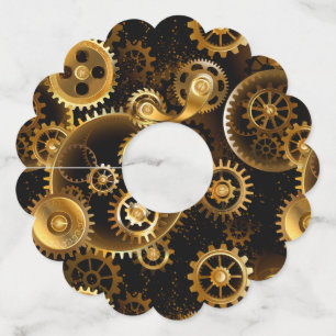 Seamless Steampunk Brass Gears Wine Glass Tag