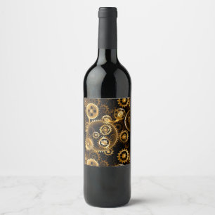Seamless Steampunk Brass Gears Wine Label