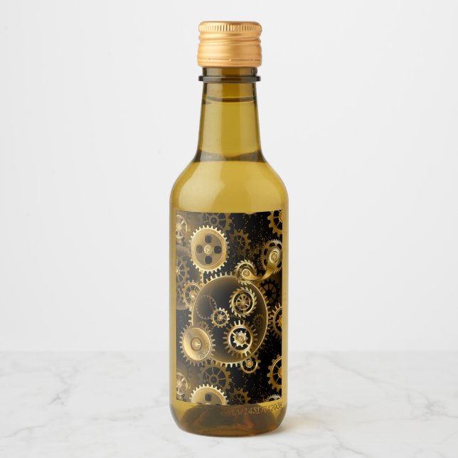 Seamless Steampunk Brass Gears Wine Label (Front)