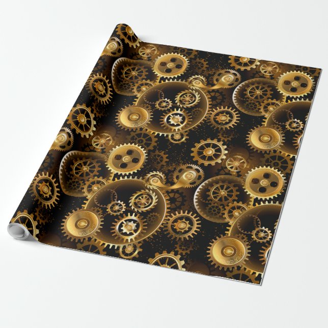 Seamless Steampunk Brass Gears Wrapping Paper (Unrolled)
