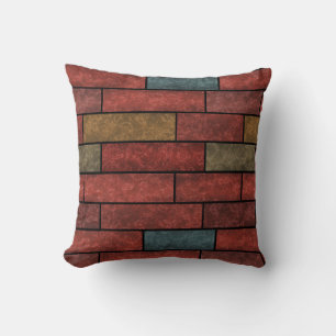 Seamless stone bricks brown orange green colours throw pillow