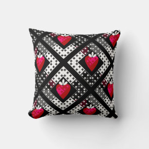 Seamless strawberry berry abstract black white red throw pillow