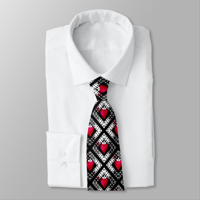 Seamless strawberry berry abstract black white red tie (Tied)