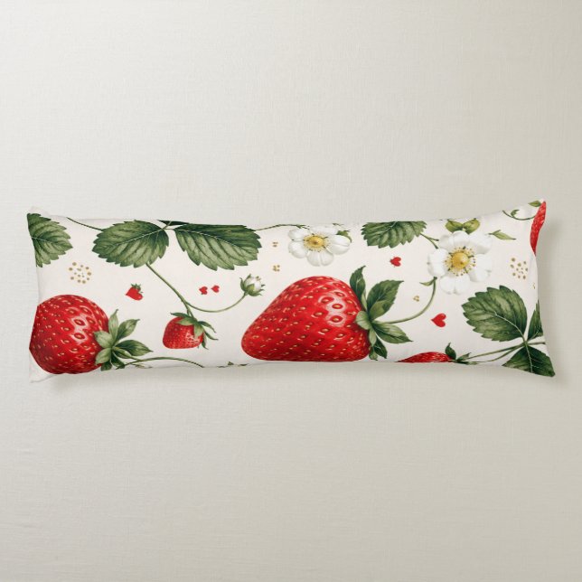 Seamless Strawberry Botanical Pattern VintageStyle Body Pillow (Back)