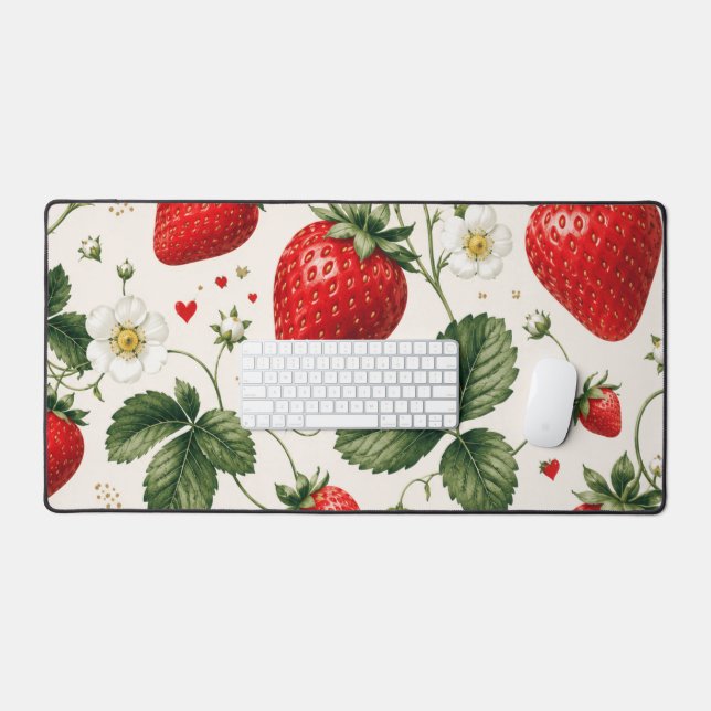 Seamless Strawberry Botanical Pattern VintageStyle Desk Mat (Keyboard & Mouse)
