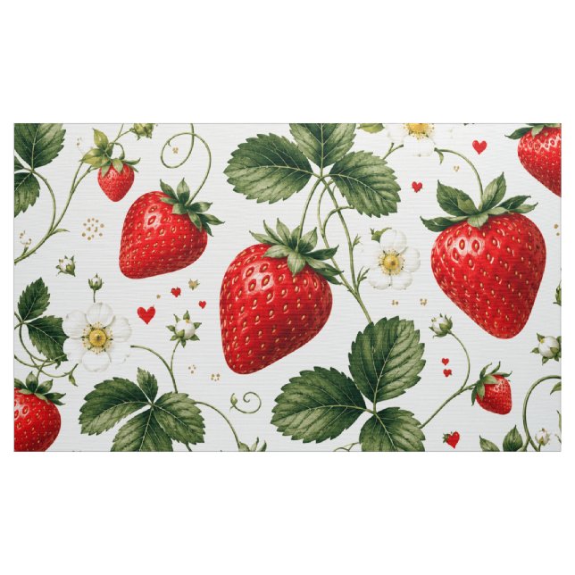 Seamless Strawberry Botanical Pattern VintageStyle Fabric (Yard)