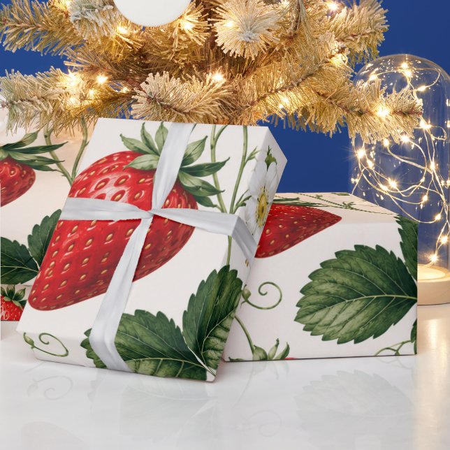 Seamless Strawberry Botanical Pattern VintageStyle Wrapping Paper (Holidays)