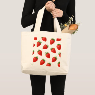 Seamless Strawberry Pattern Cute Red Fruit Large Tote Bag