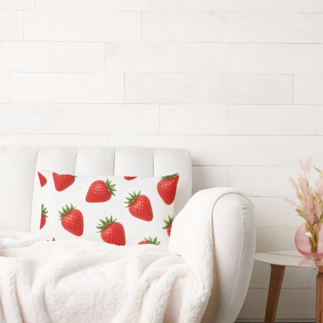 Seamless Strawberry Pattern Cute Red Fruit  Lumbar Pillow (Couch)