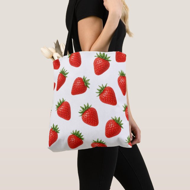 Seamless Strawberry Pattern Cute Red Fruit  Tote Bag (Close Up)