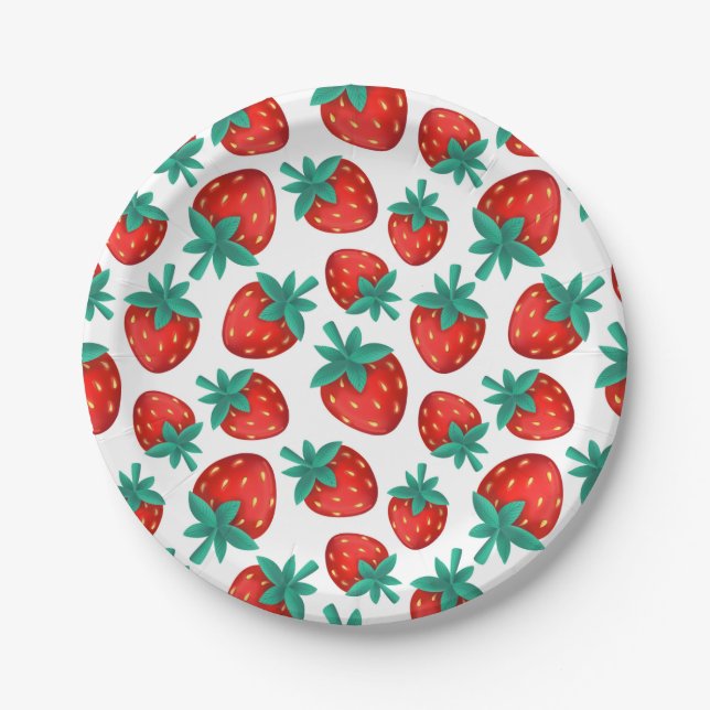 Seamless Strawberry Pattern  Fruit Party  Paper Plate (Front)