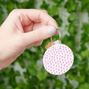 Seamless Strawberry Pattern – Pastel Pink Cute  Keychain