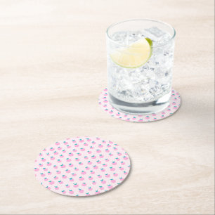 Seamless Strawberry Pattern – Pastel Pink Cute Round Paper Coaster