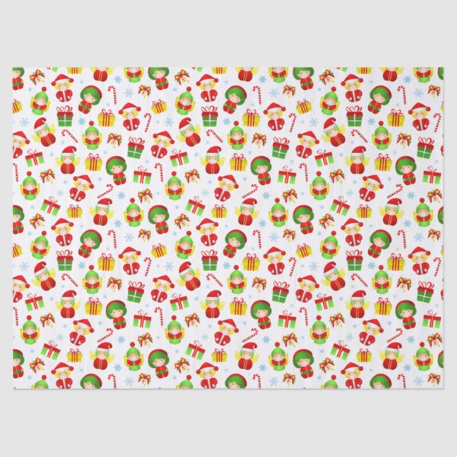 Seamless stylized Christmas ornament little elves  Tissue Paper (Front)