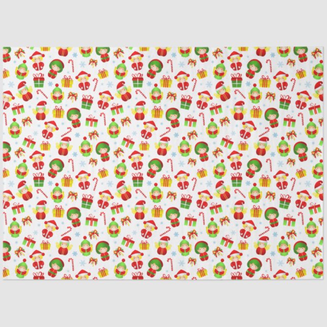 Seamless stylized Christmas ornament little elves  Tissue Paper (Front)