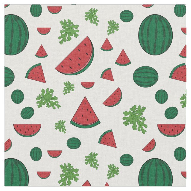 Seamless Summer Pattern Of Green, Red Watermelons Fabric (Close Up)