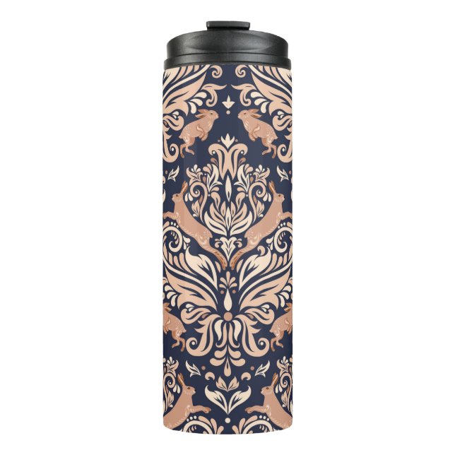 Seamless symmetrical pattern in the Damask style.  Thermal Tumbler (Front)