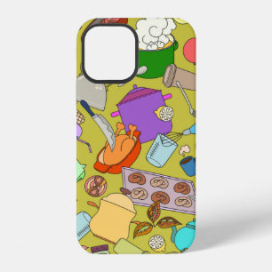 Seamless texture. Hand drawn doodles objects food  iPhone 12 Case