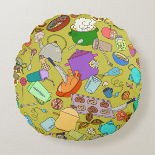 Seamless texture. Hand drawn doodles objects food  Round Pillow