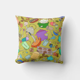 Seamless texture. Hand drawn doodles objects food  Throw Pillow