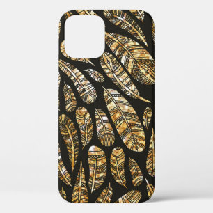 Seamless texture pattern of glowing golden feather iPhone 12 case