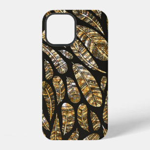 Seamless texture pattern of glowing golden feather iPhone 12 case